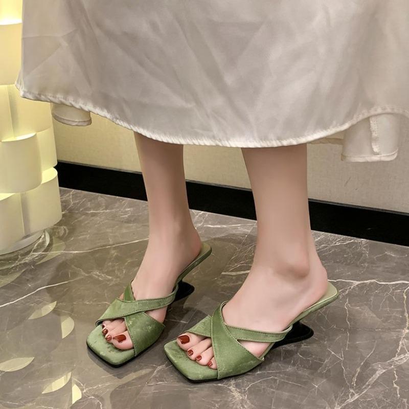 High-heeled Slippers Summer Skirt Square Head Sexy Heels Atmosphere Temperament Fashion Women's Shoes