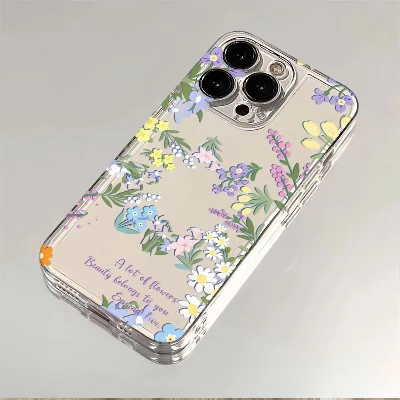 Coque de téléphone avec impression de fleurs pastel cristallines pour iPhone 17 17E 16 Pro Max 15 14 13 12 11 17 Air 16E Plus Housse légère et fine