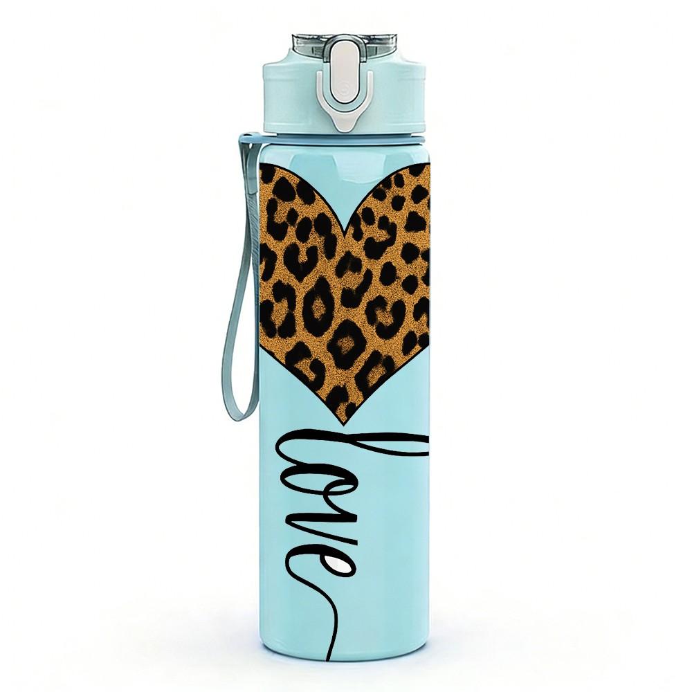 1PC Leopard Heart Love Line Art Print 750ml Color Plastic Sports Water Bottle Leakproof Flip Straw Lid Suitable for Sports Office Home Use
