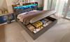 Upholstered Bed 140x200 Cm Hydraulic Storage & LED Headboard, 4 Charging Stations (USB/Type-C), Bed Slatted Base, Grey Linen Fabric (Without Mattress)