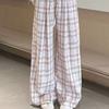 Women's Lazy Style Retro Lace Embroidery Plaid Pants | Spring-Summer High-Waist Loose Slimming Casual Wide-Leg Trousers
