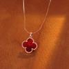 New Style Red Four-leaf Clover Necklace for Women Natural Red Agate Choker