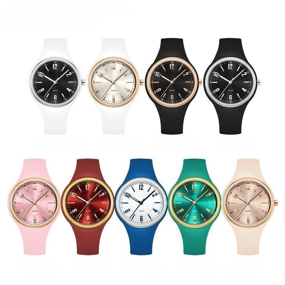 Women Quartz Watch Simple Dial Silicone Strap Waterproof Luminous Display Student Wristwatch
