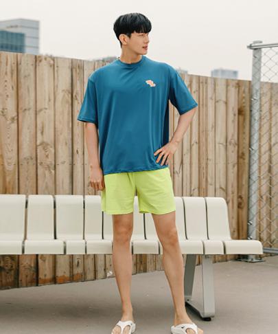 Tyubeuteuli Men'S Basic Loose Fit Short Sleeve Rash Guard A604 Coral Blue