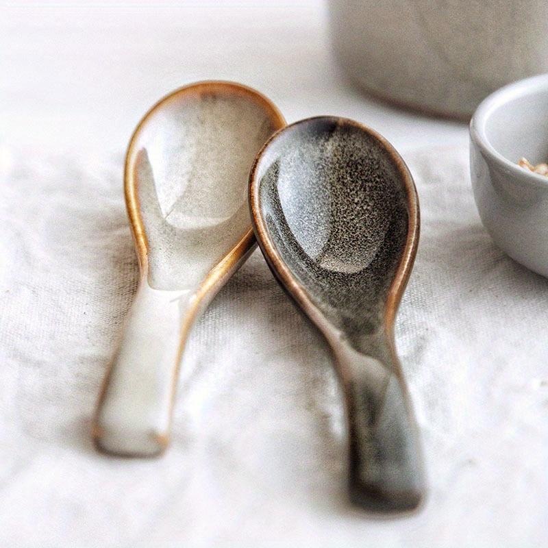 Japanese-Style Kiln-Changed Spoons, Rice/Soup/Porridge/Dessert Spoons, Household & Restaurant Use Curved Soup Spoons
