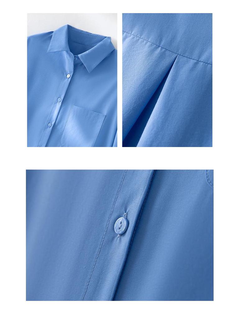 Spring 2026 Women's Versatile Long Sleeve Lapel Shirt - Front Short, Back Long, Loose Fit, Solid Color