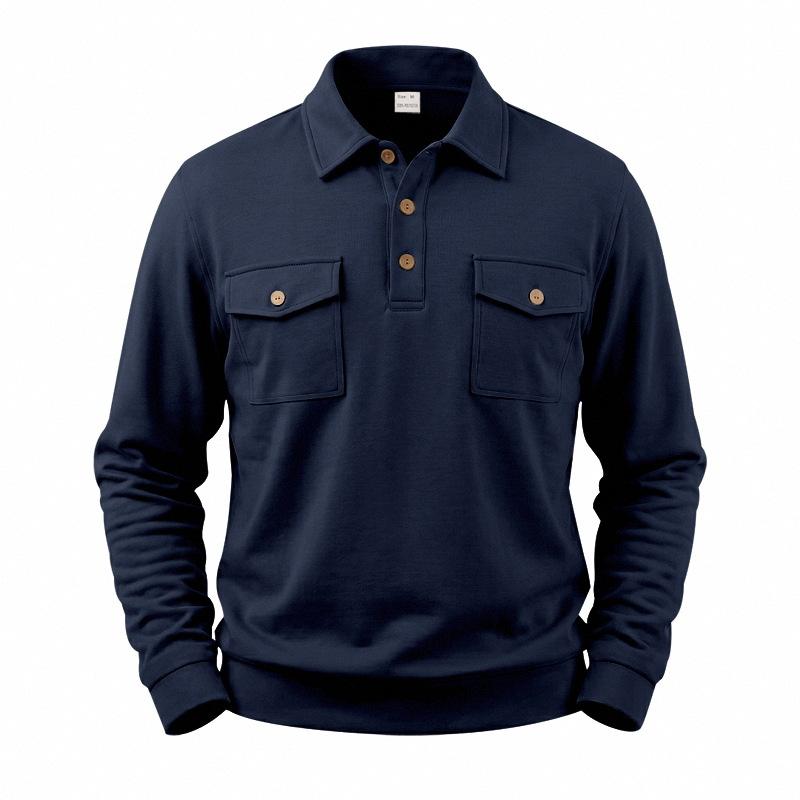 Men S Long Sleeve Polo Sweatshirt Casual Multi Pockets Turn Down Collar
