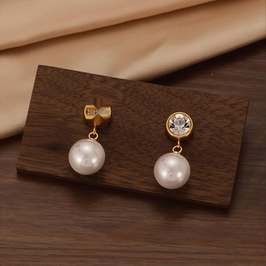 Pearl Birthstone Stainless Steel Stud Earrings - Versatile, High-End, Chic Women's Accessories