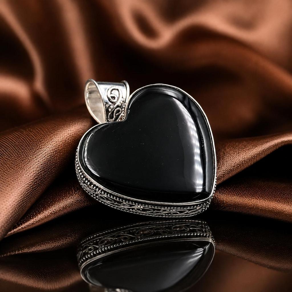 Black Heart Pendant 925 Sterling Silver Jewelry Black Tourmaline Gemstone Necklace For Her EP-1680