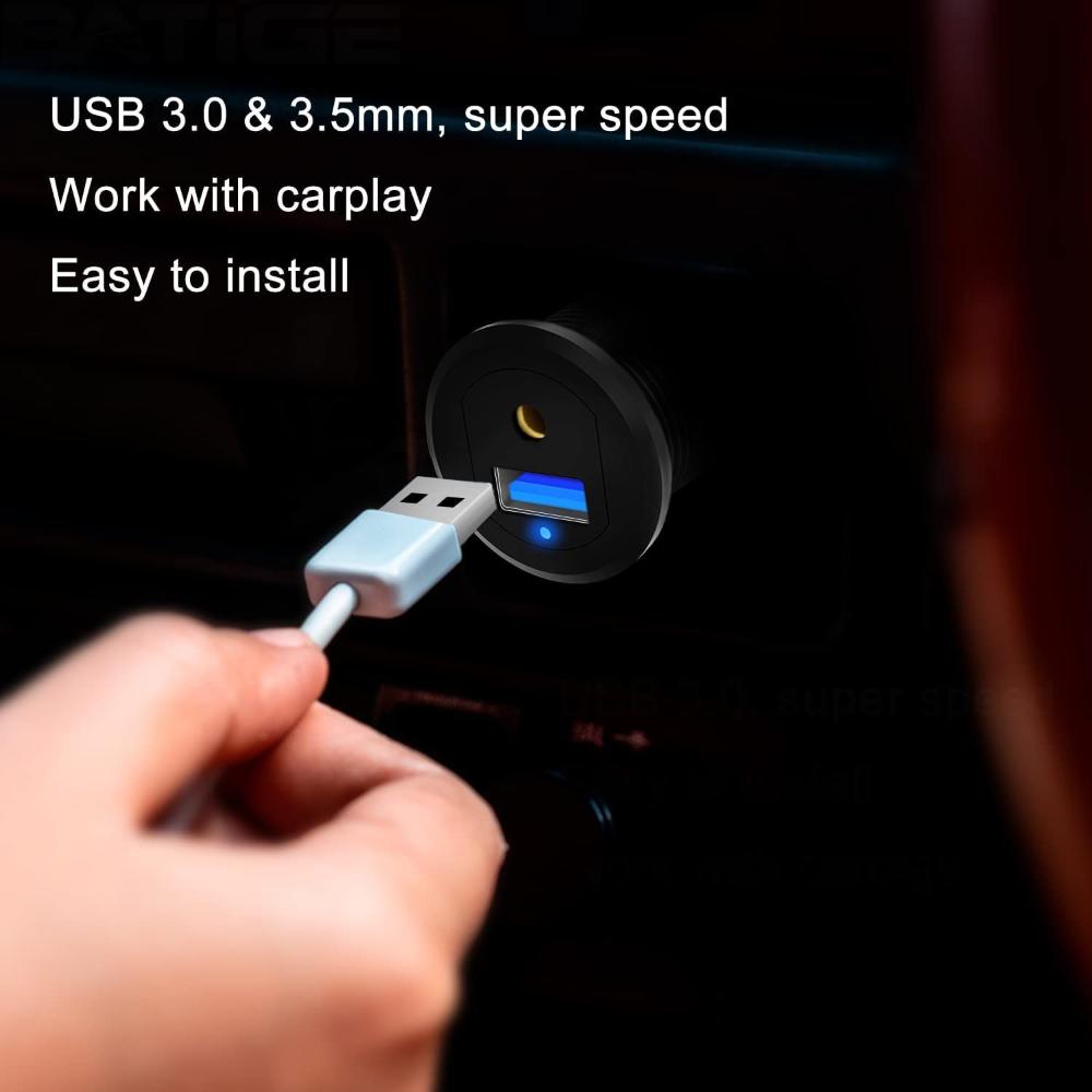 3ft Waterproof Extension Cable USB 3.0 Dash Panel Car Mount Flush Cable AUX 3.5mm Port