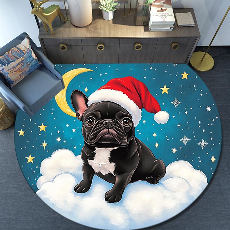 French Bulldog Round Area Rug,Carpet Rug for Living Room Bedroom Sofa Playroom Decor,Non-slip Floor Mat