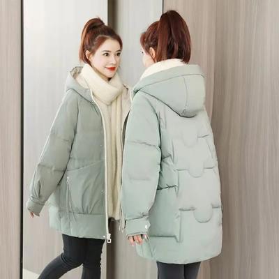 Piumino da donna largo con cappuccio di media lunghezza imbottito giacca invernale giacca imbottita a pane