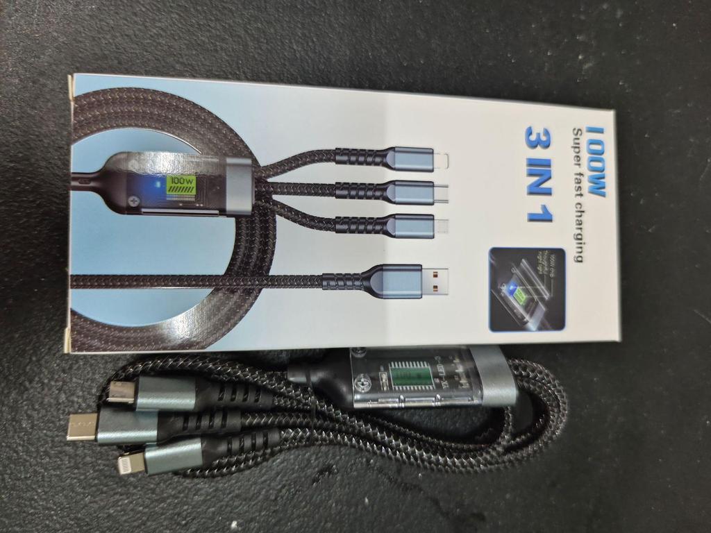 100W Transparent 3-in-1 Fast Charging Cable for Apple, Android, Huawei