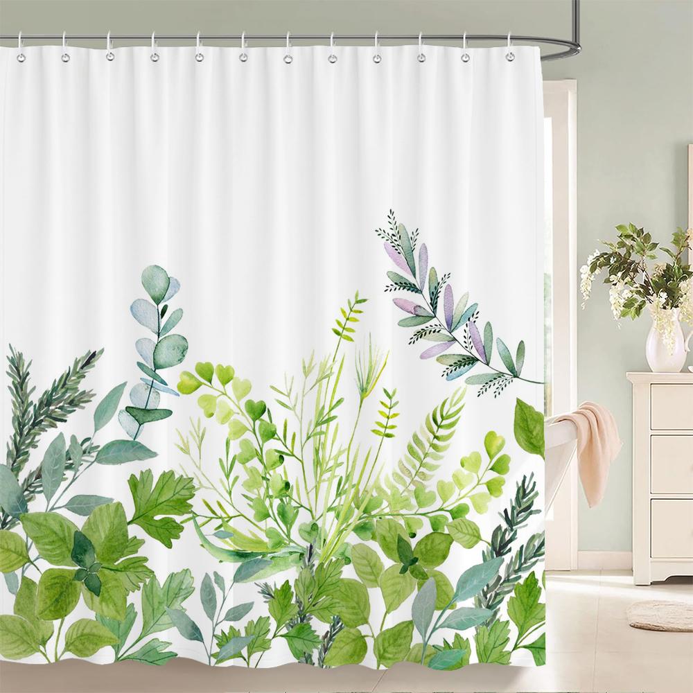 Green Plant Leaf Vines Flowers Shower Curtain Modern Nordic Minimalist Printed Polyster Home Decor Bathroom Curtain with Hooks