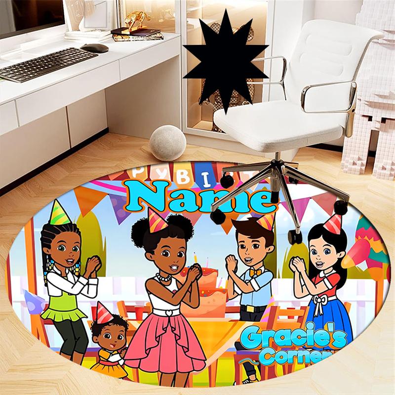 Custom Name Gracie's Corner Printed Round Rug Carpet Chair Rug Area Rug Entryway Doormats,for Office Chair Living Room Bedroom Kitchen Room.