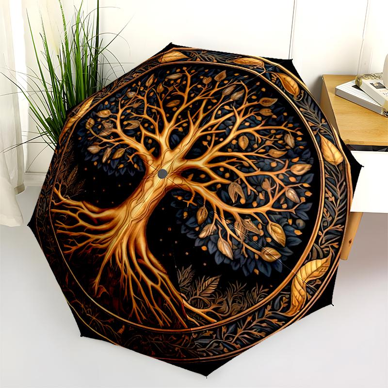 1PC Celtic Tree of Life Umbrella Portable Folding Umbrella Iron Frame Hole Bone Structure Outdoor Home Umbrella A15