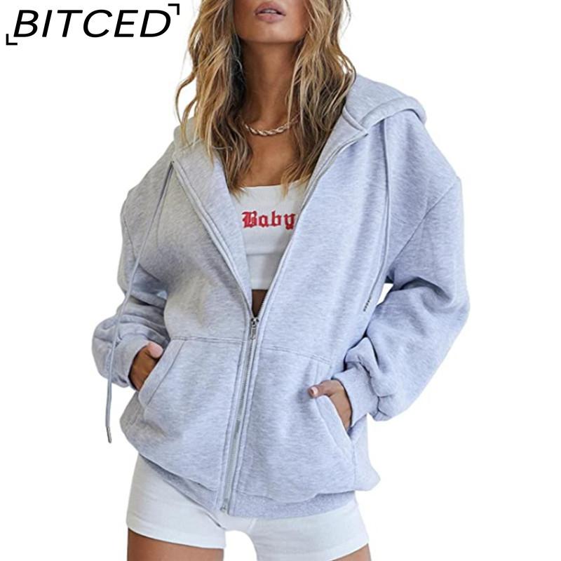 BITCED Unisex Fleece-Lined Hooded Sweatshirt Casual Cardigan with Zip-Up Front