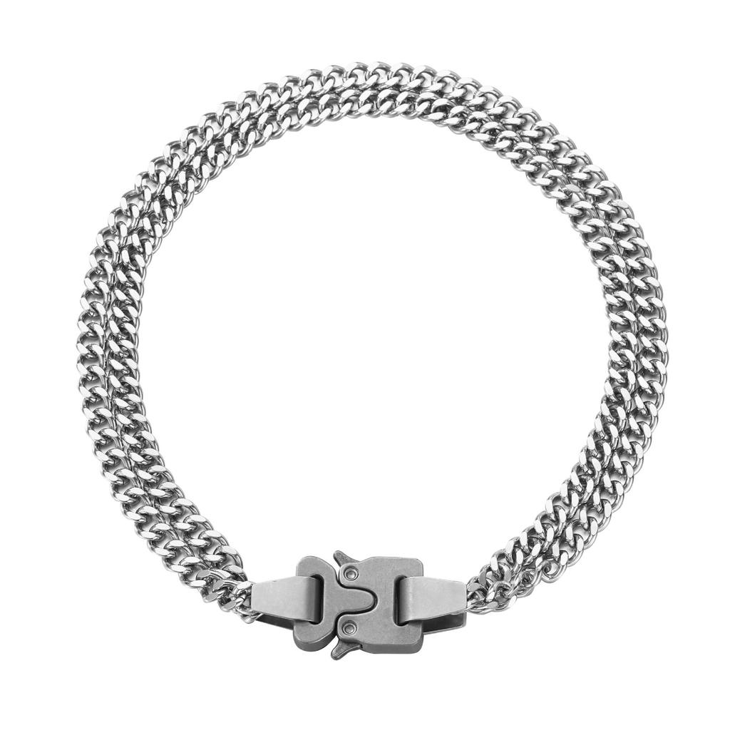 Europäischer und Amerikanischer Stil Vielseitige High Street Funktionale Doppellagige Kubanische Kette Titanstahl Kurze Vintage Halskette Armband Großhandel für