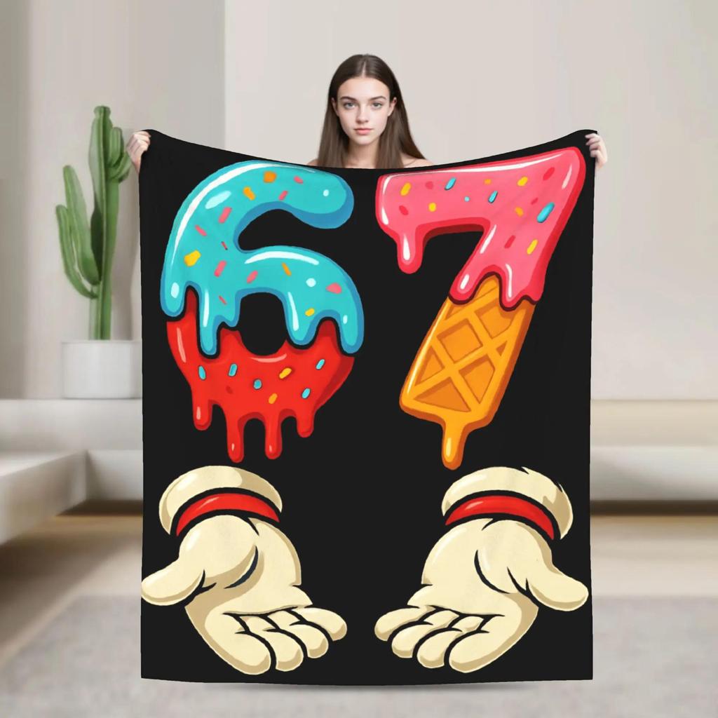 Six Seven Funny  Meme Hand Flannel Blanket Winter Super Soft Throw for Adult Bedroom Sofa Bed Cover