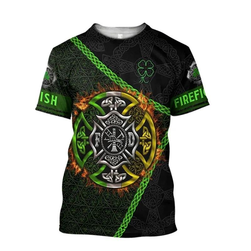 Firefighter Fire Simulation Drill Pattern 3D Print Cross-border New Men's Casual Short-Sleeve T-Shirt Factory Direct Sale