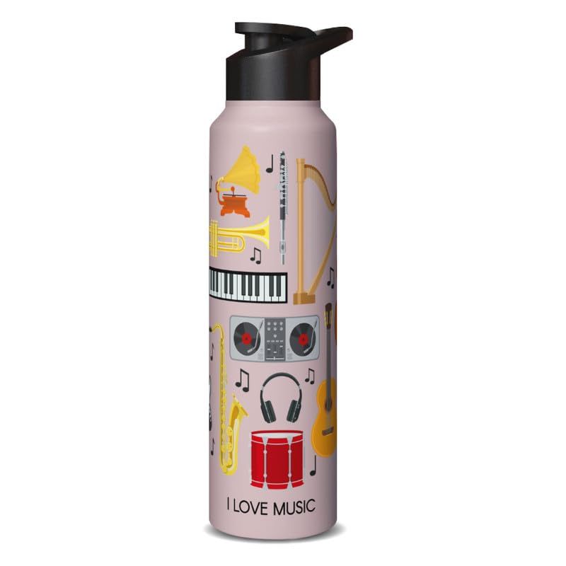 

Stainless Steel Water Bottle 1 Ltr, High On Music, Sipper Bottles for Girls, Boys, Adults & Kids, Gym, Sports, Fridge Use,1000 ml Sipper Cap