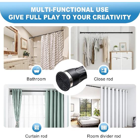 Tension Curtain Rod, 42 to 115 inch Adjustable Heavy Duty black shower curtain rod for bathroom Closet Windows