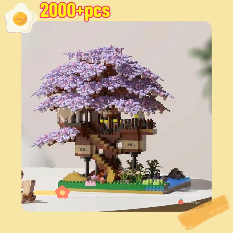 Růžový Romantický Domeček na Stromě s Kvetoucími Třešněmi Mini Částice Stavební Kostky DIY Fialový Domeček na Stromě Cihlová Hračka Děti Dívky Vánoční Dárky