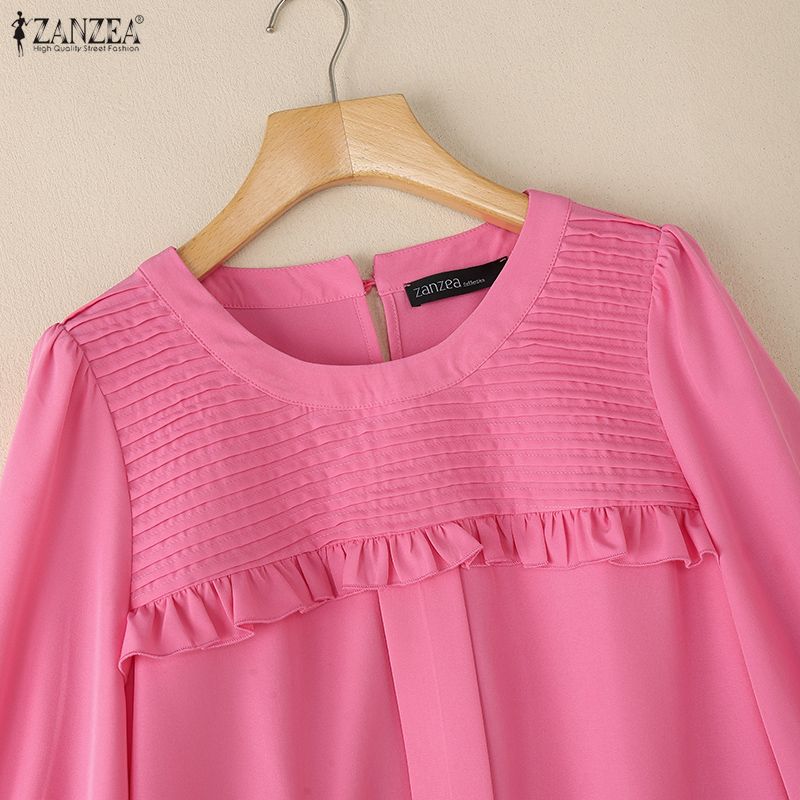 ZANZEA Lässige Bluse mit Rundhalsausschnitt und 3/4-Ärmeln für Damen