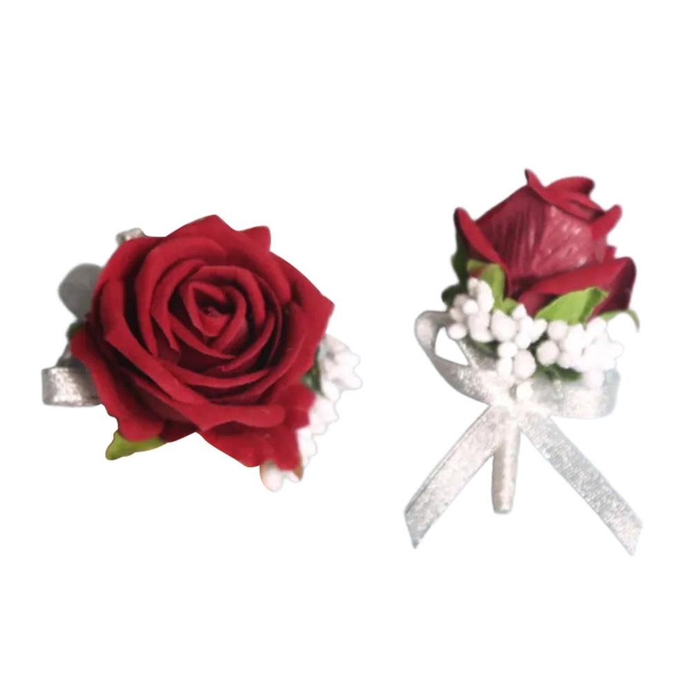 2PCS Elegant Rose Corsages For Bride Groom Bridesmaids Wedding Ceremony Anniversary Formal Dinner Party Marriage Prom