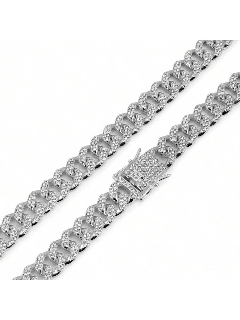 Single Hip Hop Cuban Link Pet Collar, Alloy Dog Necklace Inlaid with Faux Diamonds, Stylish Daily Pet Accessory