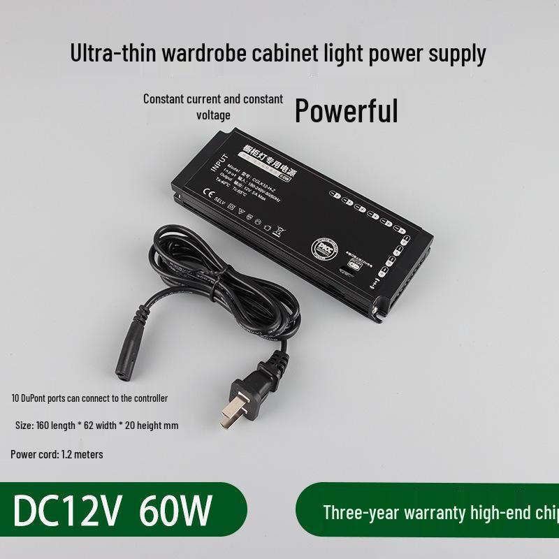 LED Strip Light with Induction Control for Wine Cabinets and Wardrobes, DuPont Interface, 12V Transformer Included