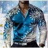 Heren Snowflake Print Lange Mouw Shirts Casual Vest Nieuwe Knopen Vakantie Mode Shirts