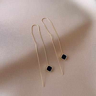 Koreanische Schwarzes Quadrat Lange Quaste Tropfen Ohrring Für Frauen Shiny Geometrische Nette Mädchen Anhänger Ohr Linie Schmuck Party Geschenk