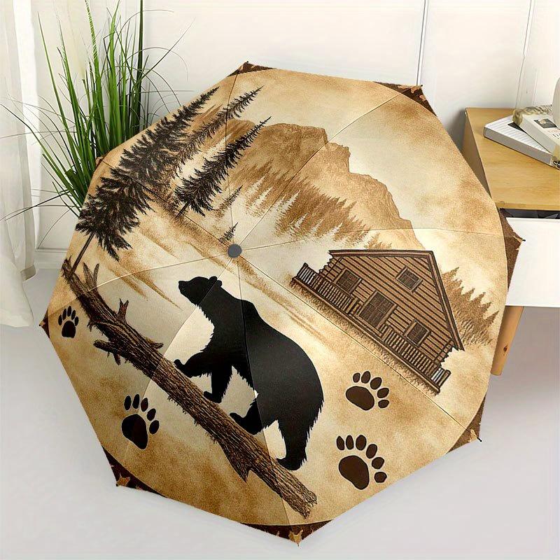 

Woodland Cabin Bear Silhouette Decorative Plate Umbrella, Cute Umbrella with Cute Design, Portable 3-Fold Compact Umbrella for Men & Women, Valentine