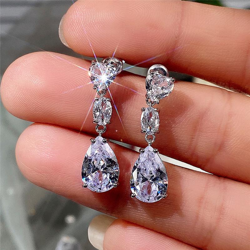 925 Sterling Silver Flower Cubic Zirconia Bridal Earrings for Women Trendy Crystal Bling Drop Earring Wedding Party JewelryGood product