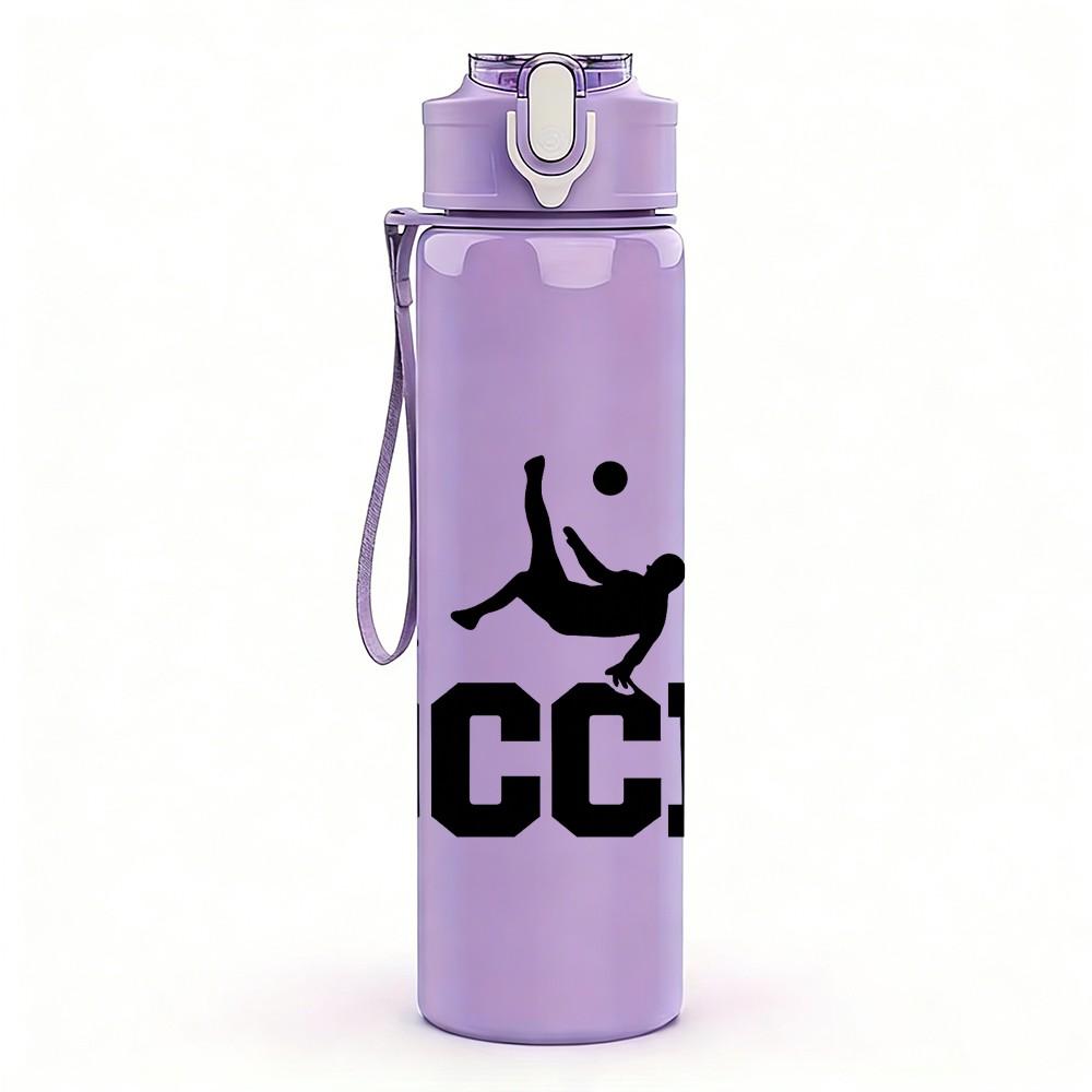 1PC Soccer Player Silhouette Text 750ml Color Plastic Sports Water Bottle Leakproof Flip Straw Lid Suitable for Sports Office Home Use
