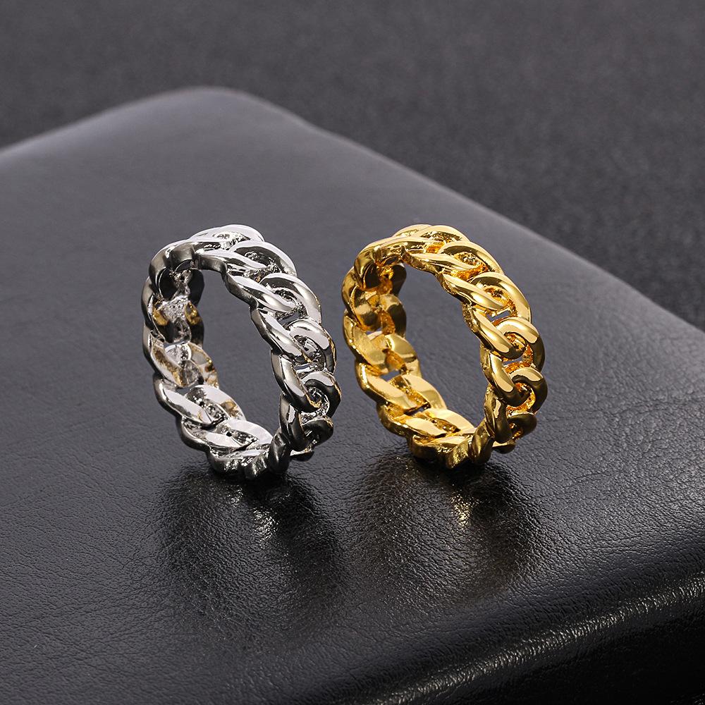 Simple Cuban Style Ring, Fashionable Two-color Twist Ring, Jewelry Trend