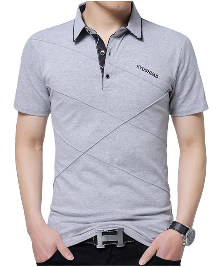 Golf wear for spring and short 2XL [three Joy] summer, stylish, sportswear, sleeves, V-neck, gray,
