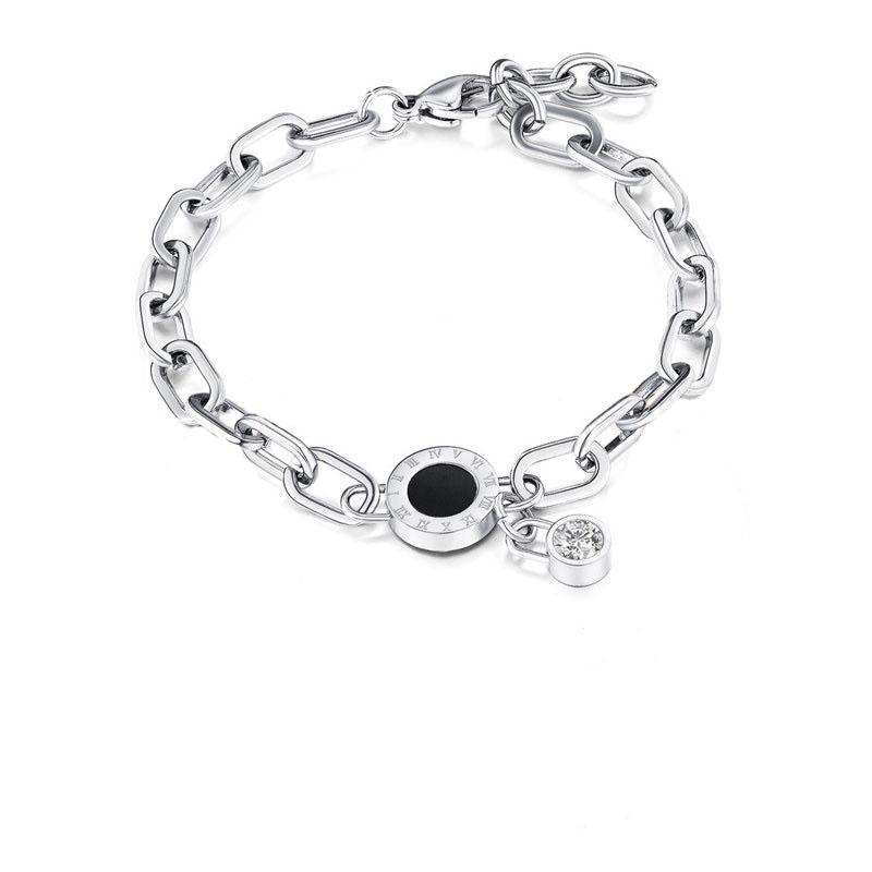 

Нержавеющая сталь, новая мода, высококлассные ювелирные изделия, черная ракушка, круглые римские цифры, циркон, подвеска, толстые браслеты-цепочки для женщин, пульсатор Silver