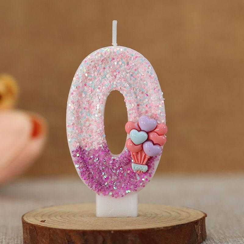 Purple Glitter 0-9 Number Candle Birthday Party Candle for Girls Cake Decoration Baby Shower Candles Balloon Design