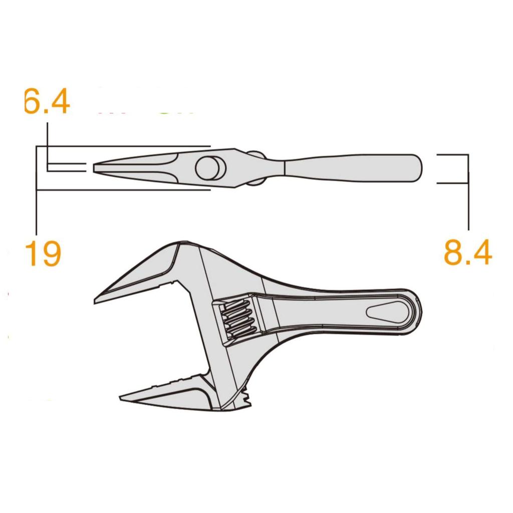 Fujiya Light Short Adjustable Black and Gold with Maximum 53mm Wrench, Grip, FLS-53-BG, Opening