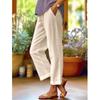 Women's Solid-Color Cotton-Linen Relaxed-Fit Wide-Leg Casual Pants with Elastic Waistband for Spring/Summer