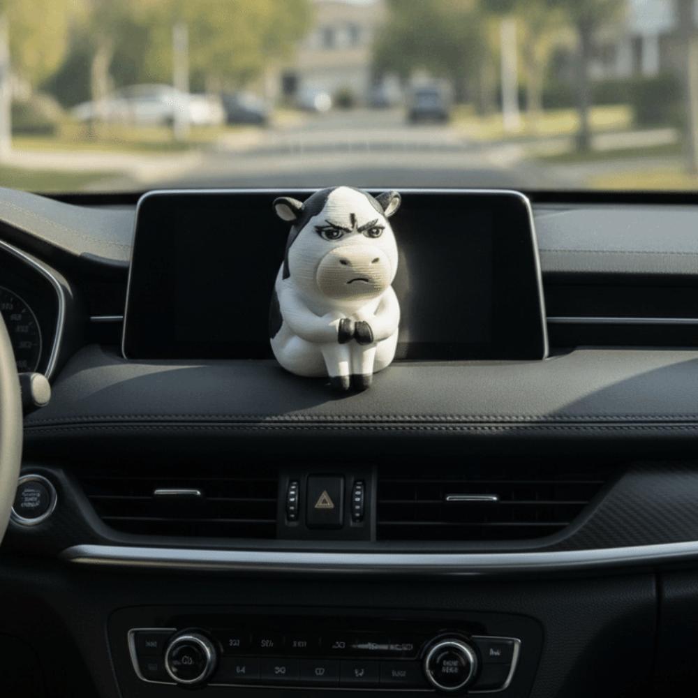 3D Printed Grass Cow Figure Mini Cows Car Ornament Cute Cow Doll Center Console