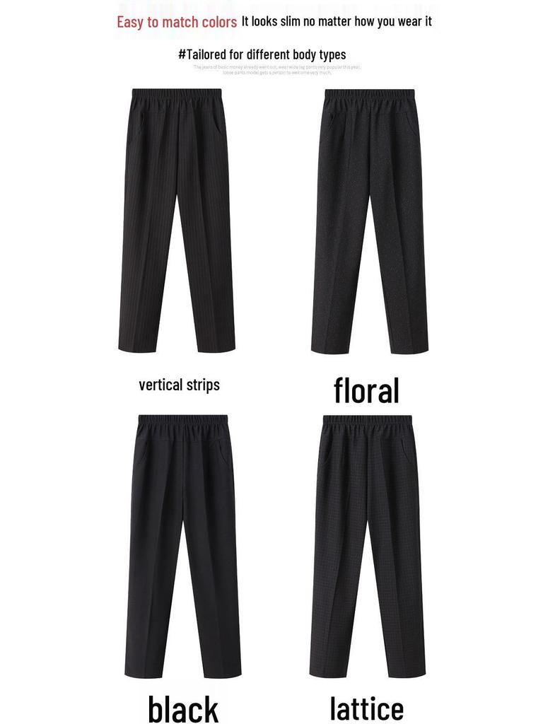 Plus Velvet Thickened Elastic High-Waist Pants for Middle-Aged and Elderly Women - Loose Fit Grandma Straight-Leg Pants