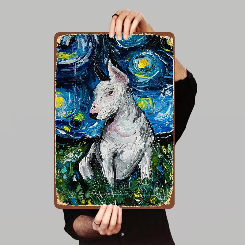

Van Gogh Starry Night Bulldog Art Metal Tin Painting Home Decor Living RoomWall Hanging Ornament 7.9x11.8In(20x30cm)