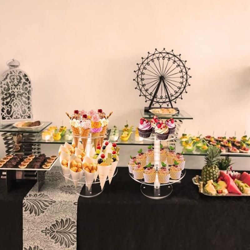 16/24 Holes Acrylic Ice Cream Cone Holder Cupcake Popcorn Rack Party Wedding Buffet Display Stand Transparent Ice Cream Shelf