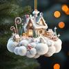 Christmas House Pendant Acrylic 2D Flat Hanging Ornament Mini Cartoon Christmas House Decoration for Tree Mantel Car