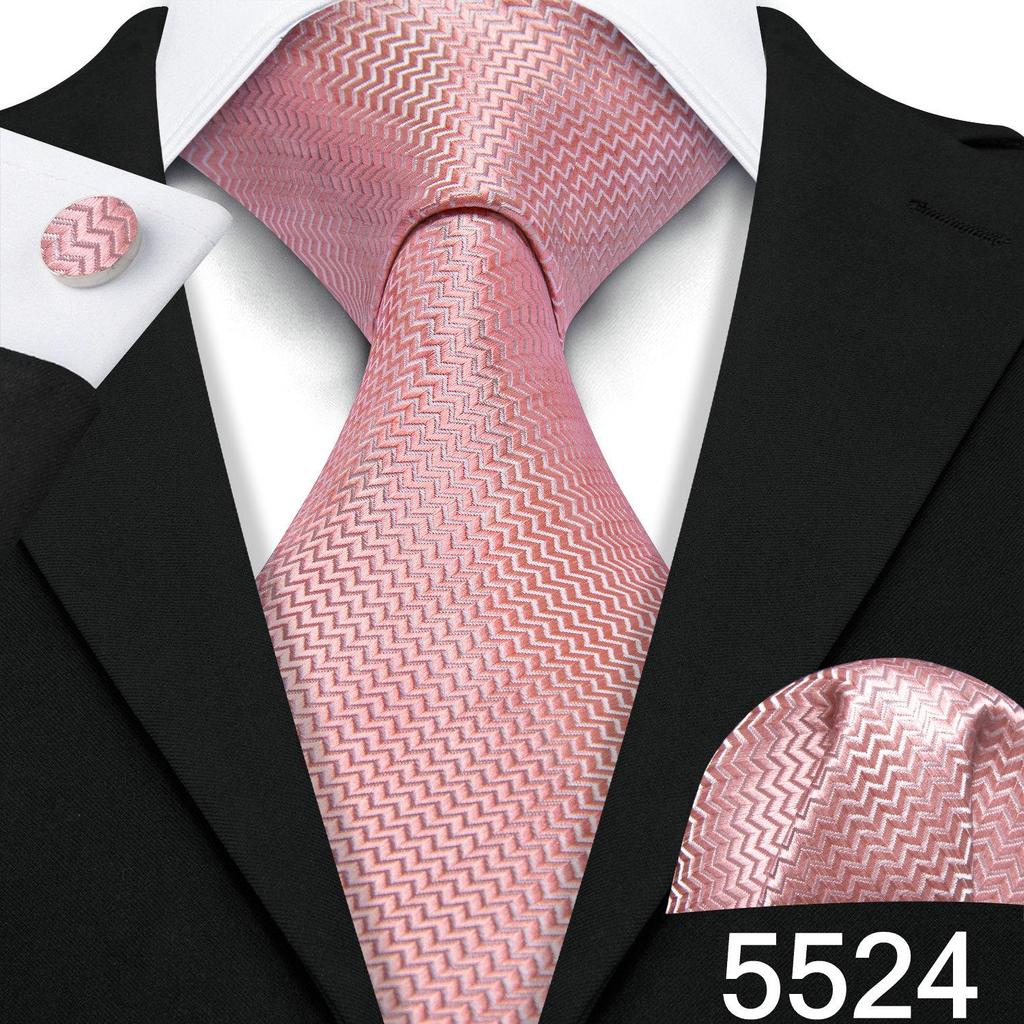 Barry.Wang Set Cravată Batistă Butoni Maro roșu negru carouri Jacquard Țesut Nuntă