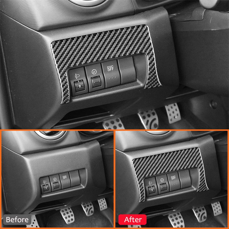 For Mazda 3 2004-2009 Accessories Carbon Fiber Car Front Headlight Control Switch Buttons Panel Trim Cover Decoration Sticker