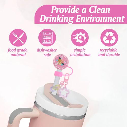 HOMMDECO Motivational Text Theme Straw Covers, Convenient Protective Silicone Tip Caps, Dustproof, Reusable, Cute Water Bottle Accessories, Decorative